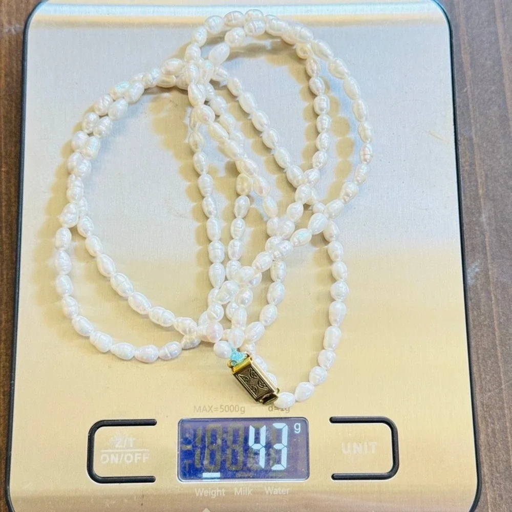 VTG Freshwater White Seed Pearl Beaded Necklace Multi Double Layered Authentic